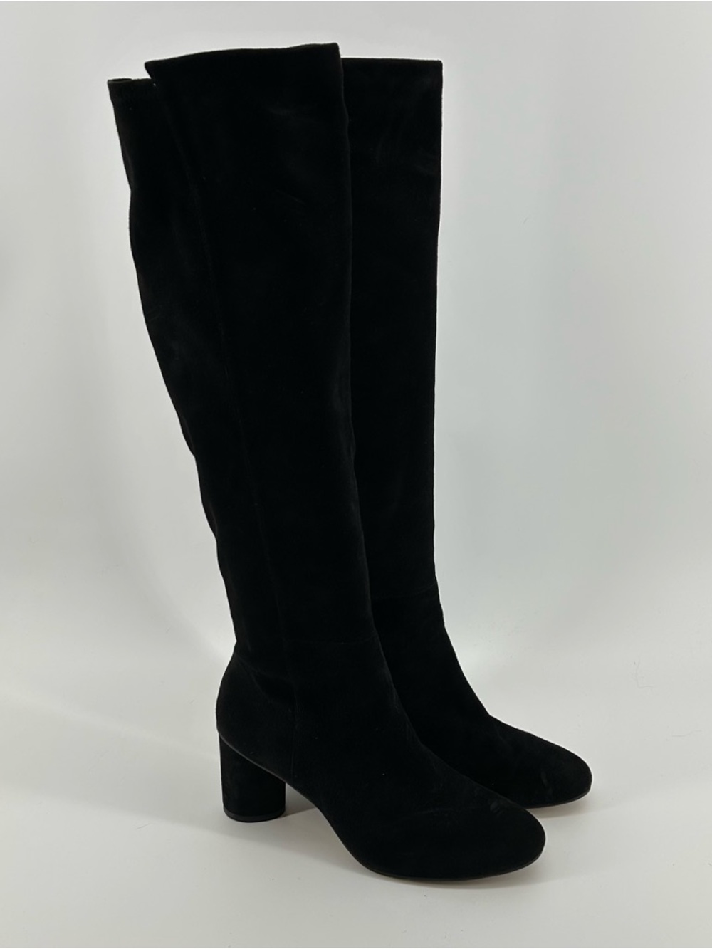 Stuart Weitzman Gisele Black Suede Over-the-Knee Block Heel Boots